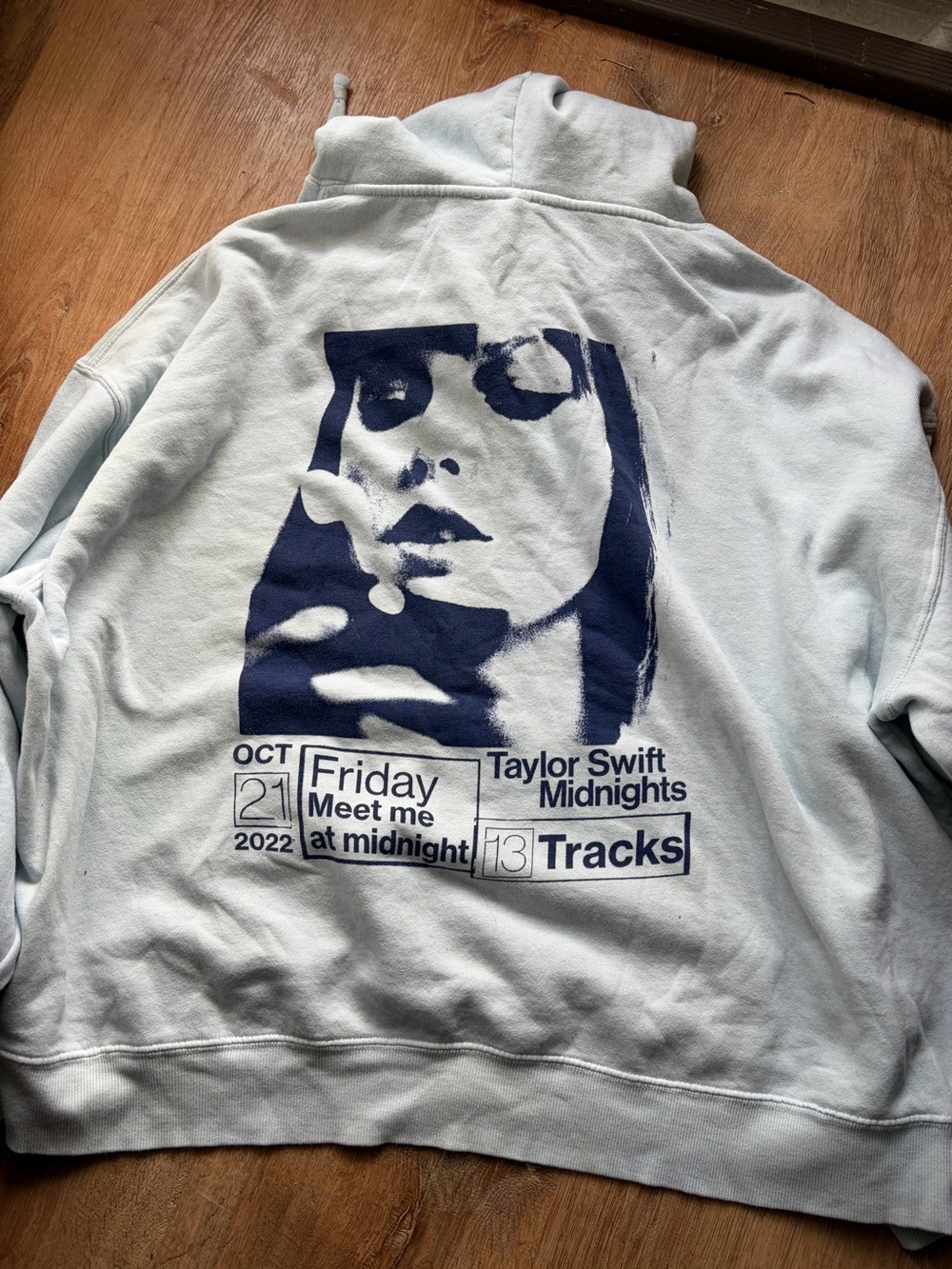 Taylor Swift Light Blue Pullover Hoodie with Black Midnights Print